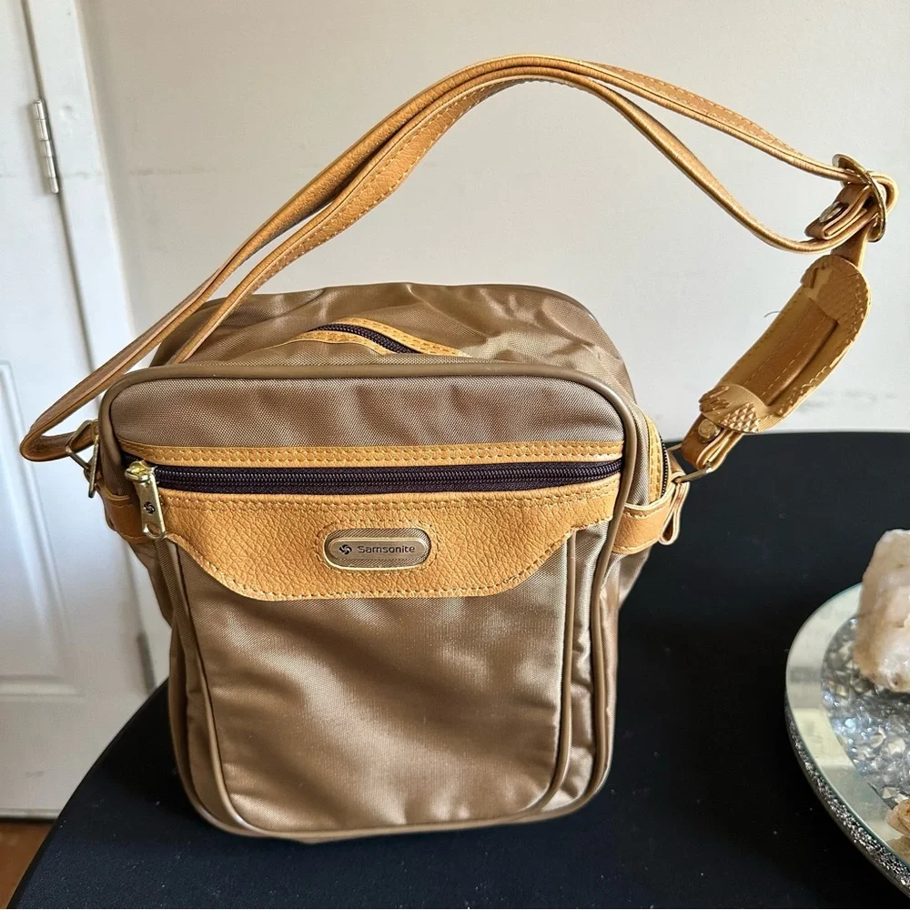 SAMSONITE Special Edition Made in Korea Canvas Tan and Brown Travel CrossbodyBag